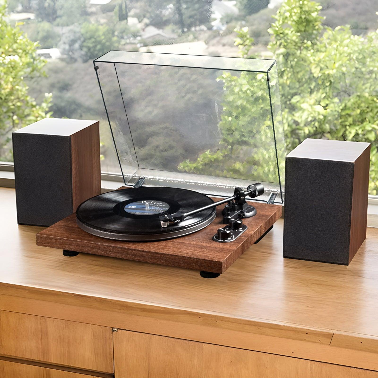 Premium Turntable and Speaker Set, Vintage Record Player System 