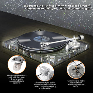 High Fidelity Transparent Bluetooth Out Turntable with ATN3600L Stylus ICE1 - Retrolife Official Store