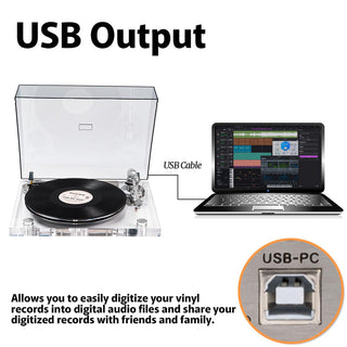 High Fidelity Transparent Bluetooth Out Turntable with ATN3600L Stylus ICE1 - Retrolife Official Store