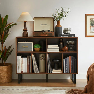 Mid-Century Record Player Stand with Vinyl Storage