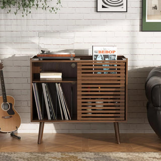 Multifunctional Vinyl Record Player Stand with Power Outlets