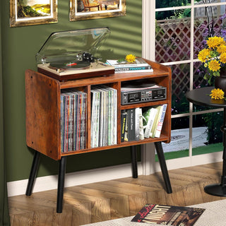 Mid-Century Turntable Table with Storage for 150+ Albums