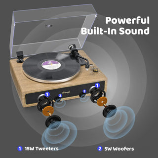 High-Quality Bluetooth Record Player with Built-in HiFi Speakers & ATN-3600L Cartridge R517 - Retrolife Official Store