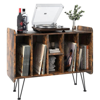 Vintage Wood 33'' Record Player Stand with Metal Legs RMD1 - Retrolife Official Store