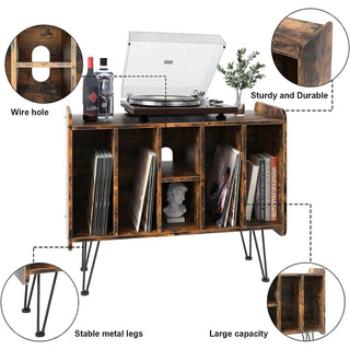 Vintage Wood 33'' Record Player Stand with Metal Legs RMD1 - Retrolife Official Store