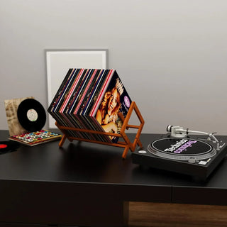 Desktop Bamboo Vinyl Record Storage Rack for LPs, Books & Magazines