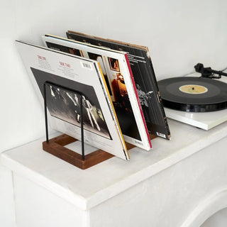 Vintage Walnut LP Storage Rack for 50-75 Albums with Display Groove