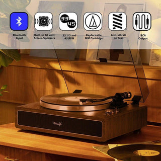 Retrolife R517 Bluetooth All-in-One Turntable with Built-in 30-watt Speakers