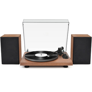 vintage-inspired record player with built-in speakers, ideal for music enthusiasts looking to elevate their listening experience.