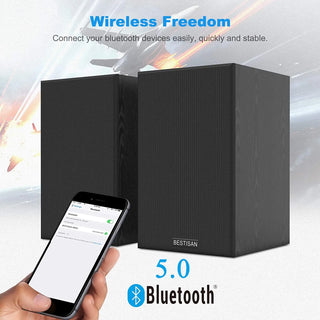 Bluetooth 5.0 Bookshelf Speakers with Bass Adjustable