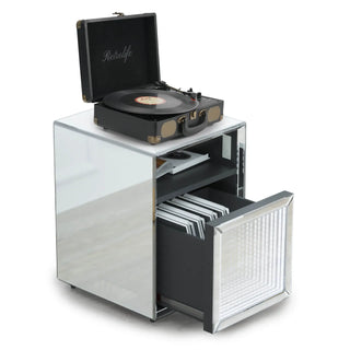 Modern 16'' Record Player Cabinet LED Nightstand