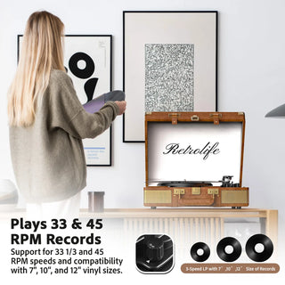 Vintage Dual Bluetooth Suitcase Record Player with Built-in Speakers R601