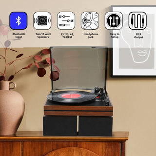Bluetooth Turntable with 30W External Bookshelf Speakers R612 - Retrolife Official Store
