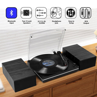 Bluetooth Turntable with 30W External Bookshelf Speakers R612 - Retrolife Official Store