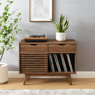 Mid-Century Wooden 36.5'' Vinyl Record Cabinet with Drawers - Retrolife Official Store
