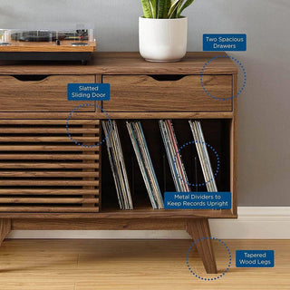 Mid-Century Wooden 36.5'' Vinyl Record Cabinet with Drawers - Retrolife Official Store