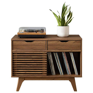 Mid-Century Wooden 36.5'' Vinyl Record Cabinet with Drawers - Retrolife Official Store