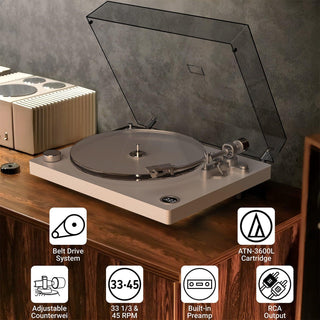 High Fidelity Vinyl Turntable with Acrylic Platter & ATN-3600L Cartridge HQKZ-011 - Retrolife Official Store