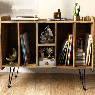 Vintage Wood 33'' Record Player Stand with Metal Legs RMD1 - Retrolife Official Store