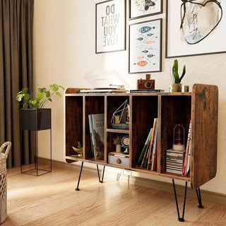 Vintage Wood 33'' Record Player Stand with Metal Legs RMD1 - Retrolife Official Store