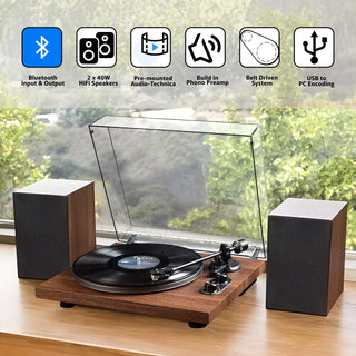 Bluetooth In&Out Record Player HiFi System with Upgraded Quality Speakers UD006 - Retrolife Official Store