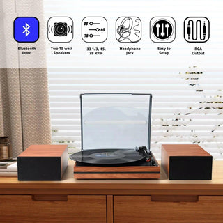 Bluetooth Turntable with 30W External Bookshelf Speakers R612 - Retrolife Official Store