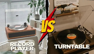 Record player vs turntable comparison with vinyl in modern home settings