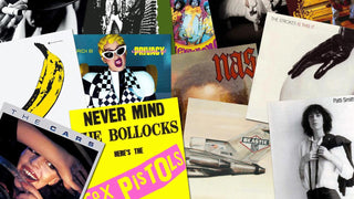 Collage of iconic vinyl record album covers from various artists on a colorful background.