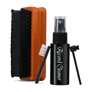 3-in-1 record cleaning kit with velvet brush, cleaning spray, and detail brushes