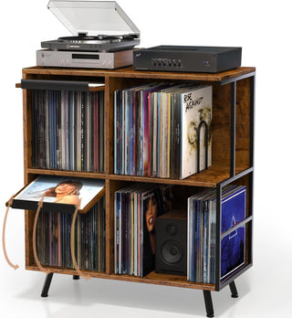 Mid-Century Vinyl Record Stand Dual-Side Storage & Display for LPs