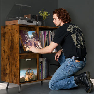 Mid-Century Vinyl Record Stand Dual-Side Storage & Display for LPs