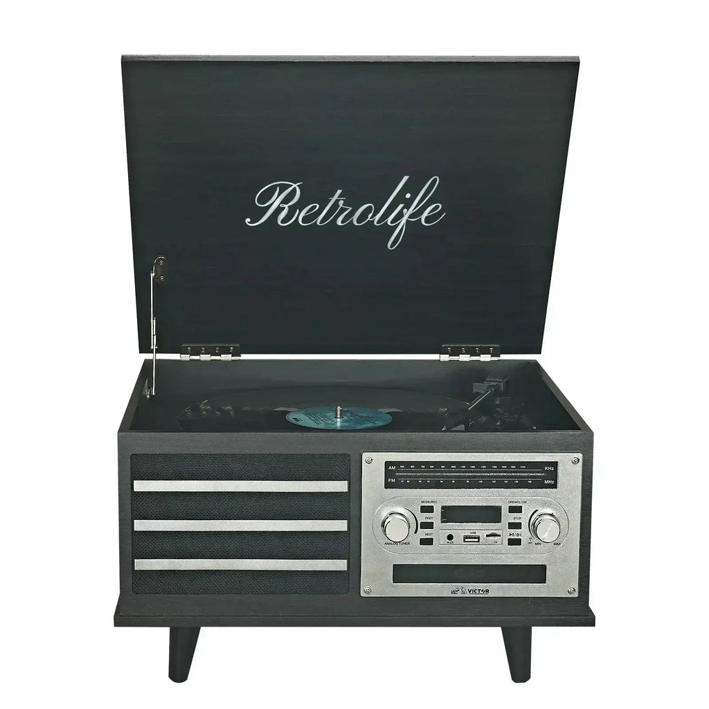 Retrolife Turntable Official Store 8-in-1 Vinyl Record Player Music Center with Built-in Speakers & CD Player RT15
