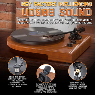 High Quality Wooden Bluetooth In&Out Turntable with ATN-3600L Stylus UD009