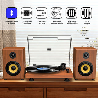 Bluetooth Input & Output Record Player HiFi System with 60W Speakers UD016