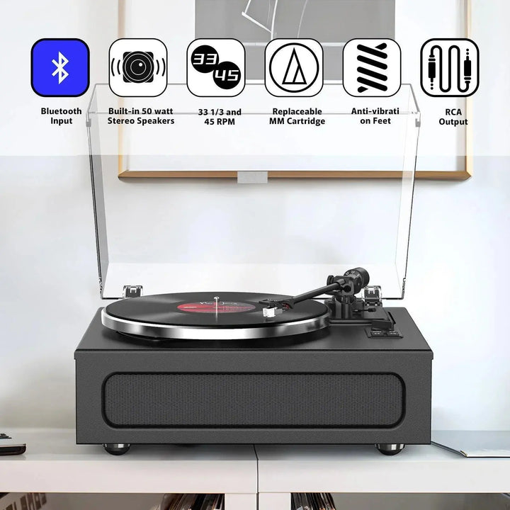Modern Bluetooth Input Record Player with Built-in 50W Speakers & ATN3600L Stylus