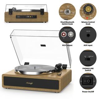 High-Quality Bluetooth Record Player with Built-in HiFi Speakers & MM Cartridge R517