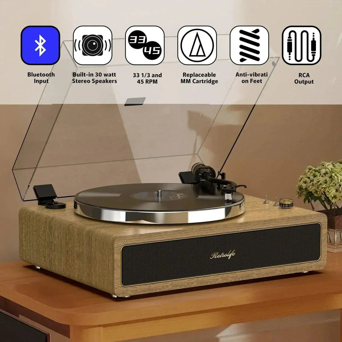 R517 High Quality Bluetooth Record Player with Built-in HiFi Speaker ...