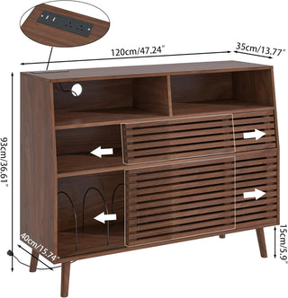 Mid-Century Record Player Stand with Charging Station and Large Vinyl Record Storage