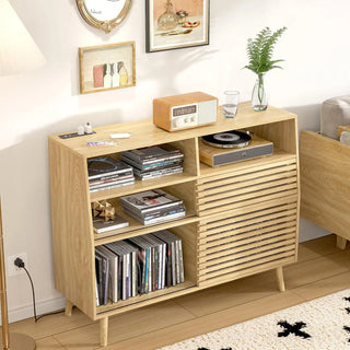 Mid-Century Record Player Stand with Charging Station and Large Vinyl Record Storage Retrolife Turntable Official Store