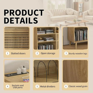 Mid-Century Record Player Stand with Charging Station and Large Vinyl Record Storage Retrolife Turntable Official Store