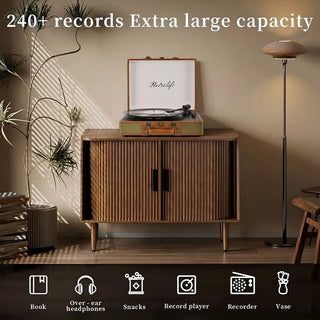 Record Player & Vinyl Storage Cabinet with Sliding Doors, Power Outlet 31.5"W  Retrolife Official Store 