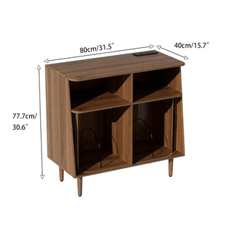Record Player & Vinyl Storage Cabinet with Sliding Doors, Power Outlet 31.5"W  Retrolife Official Store 