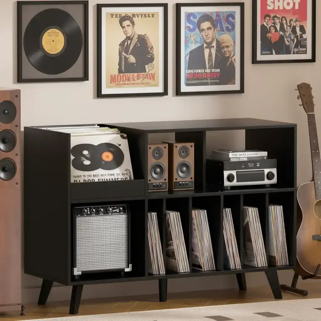 Retrolife Official Store 48" Record Player Stand with Vinyl Storage Display Cabinet Holds for 450+ LPs