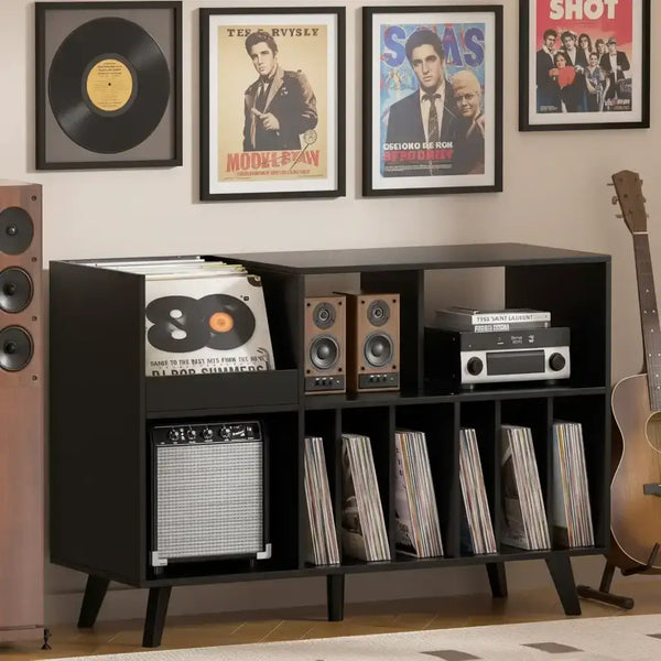 Retrolife Official Store 48" Record Player Stand with Vinyl Storage Display Cabinet Holds for 450+ LPs