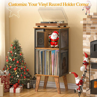 3-Tier Vintage Wood & Metal Vinyl Record Player Stand