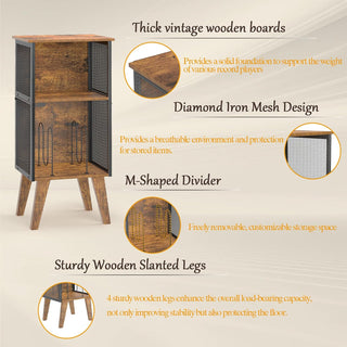 3-Tier Vintage Wood & Metal Vinyl Record Player Stand