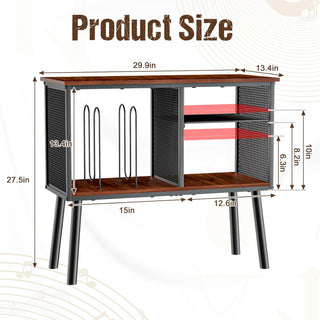 3-Compartment Vinyl Record Storage Stand with Adjustable Divider