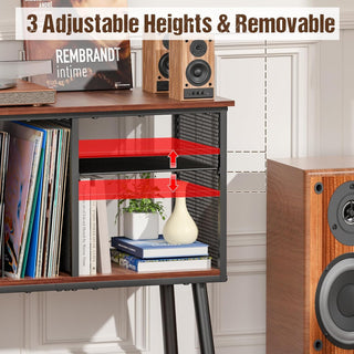 3-Compartment Vinyl Record Storage Stand with Adjustable Divider