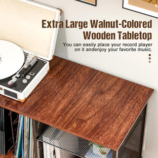 3-Compartment Vinyl Record Storage Stand with Adjustable Divider