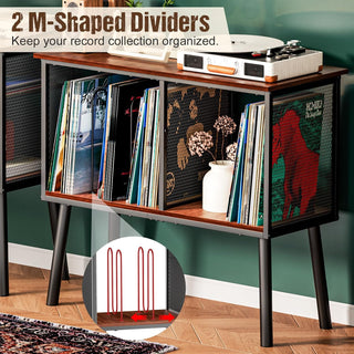 3-Compartment Vinyl Record Storage Stand with Adjustable Divider